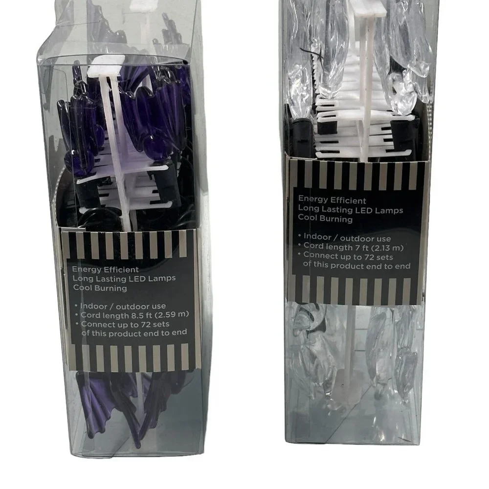 Halloween Purple Bats 20 Clear Ghosts 15 String Led Lights Set of 2